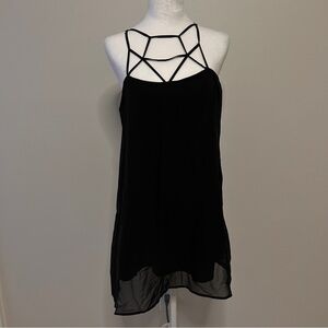 Lulu's Women’s Size Large Black Short Slip Dress  Strappy Halter Fairy Goth Dark